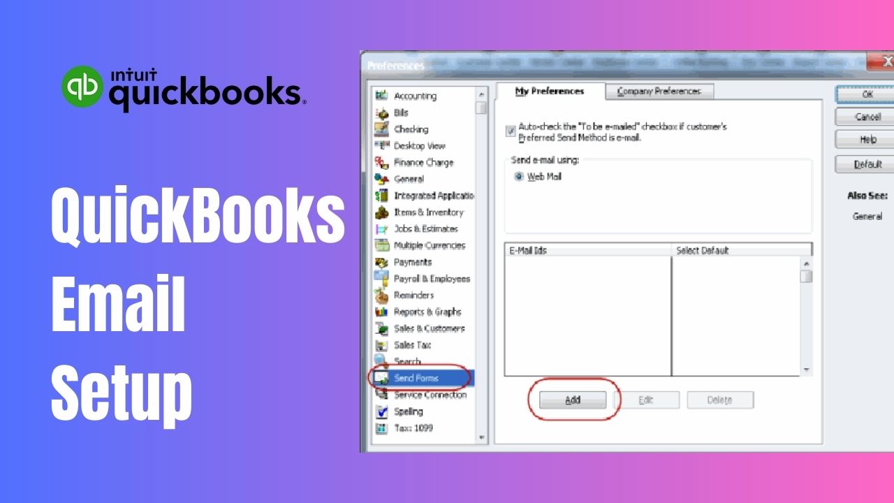 quickbooks email setup